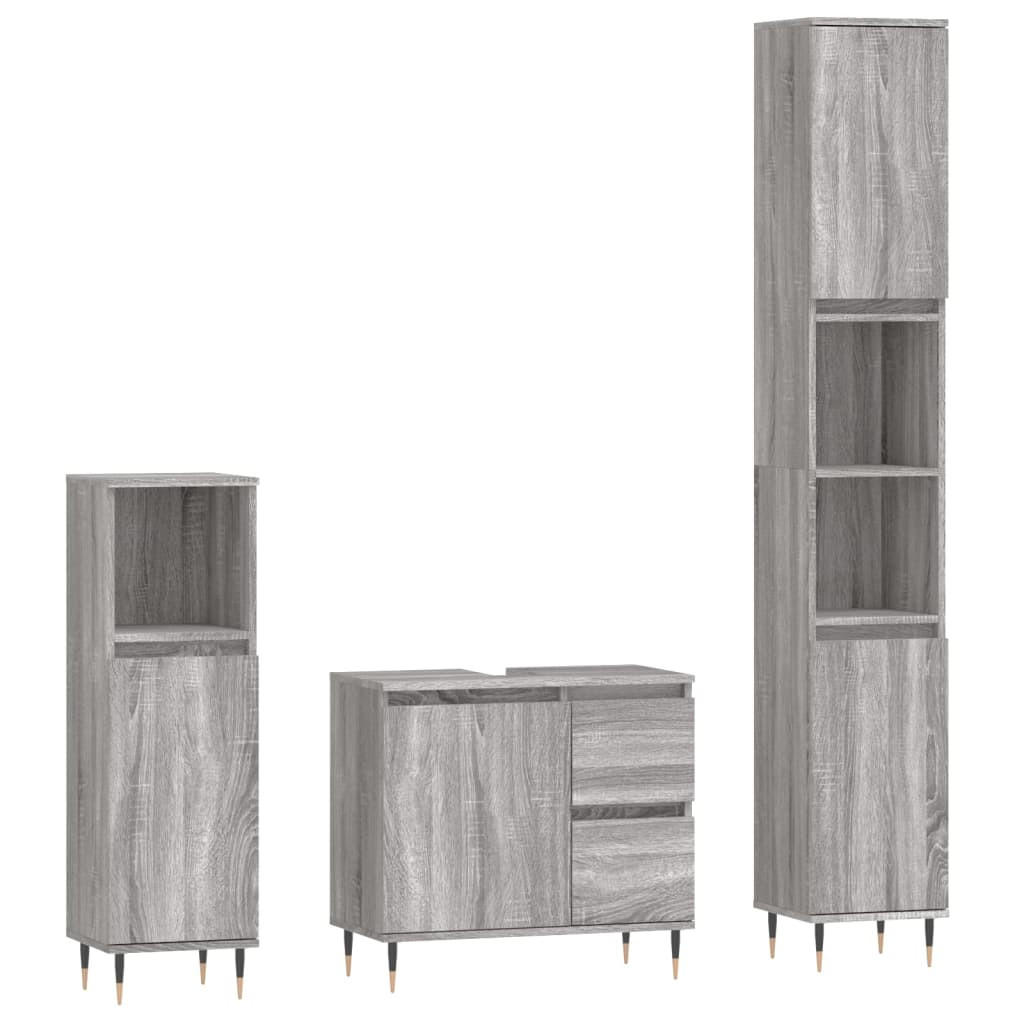 BADMÖBEL-SET 3-TLG. Grau Sonoma Holzwerkstoff - Grau, Holzwerkstoff (30/190/30cm) - vidaXL