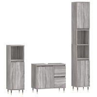 BADMÖBEL-SET 3-TLG. Grau Sonoma Holzwerkstoff - Grau, Holzwerkstoff (30/190/30cm) - vidaXL