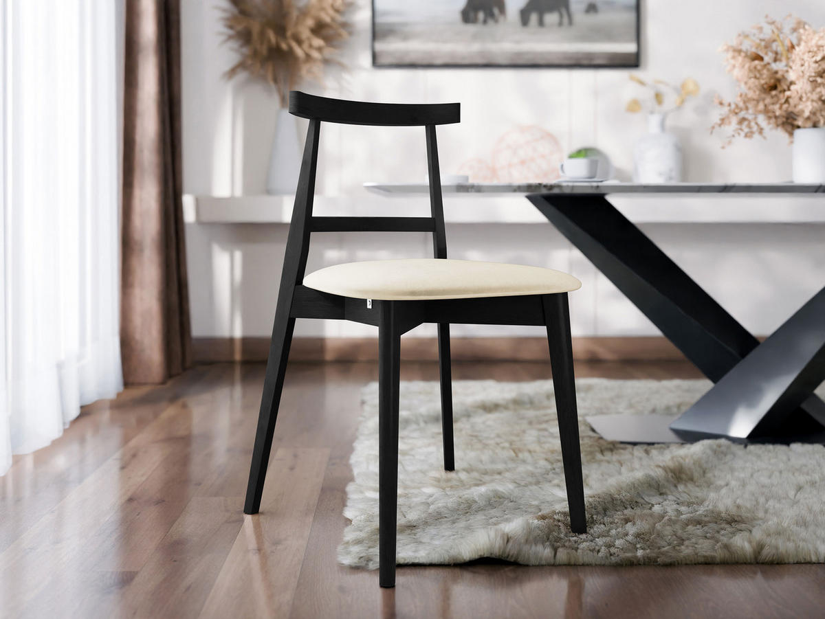 WOHNZIMMER STUHL KT71, Holzfarbe: Schwarz - Schwarz/Naturfarben, Holz/Textil (48/75/54cm) - MIRJAN24