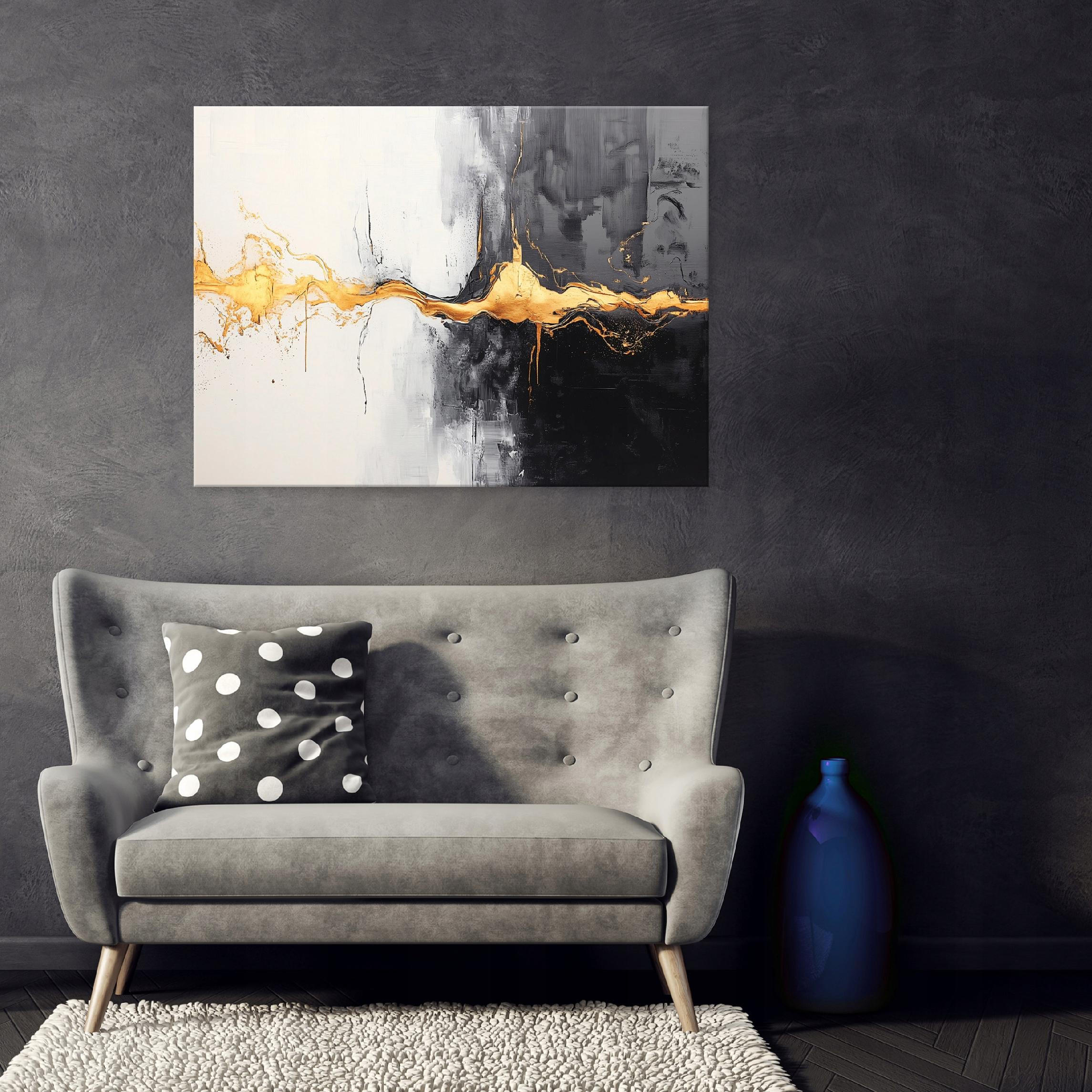 LEINWANDBILD Abstrakt Gold Schwarz 100x70 - Multicolor, Holzwerkstoff (100/70cm) - Wallarena