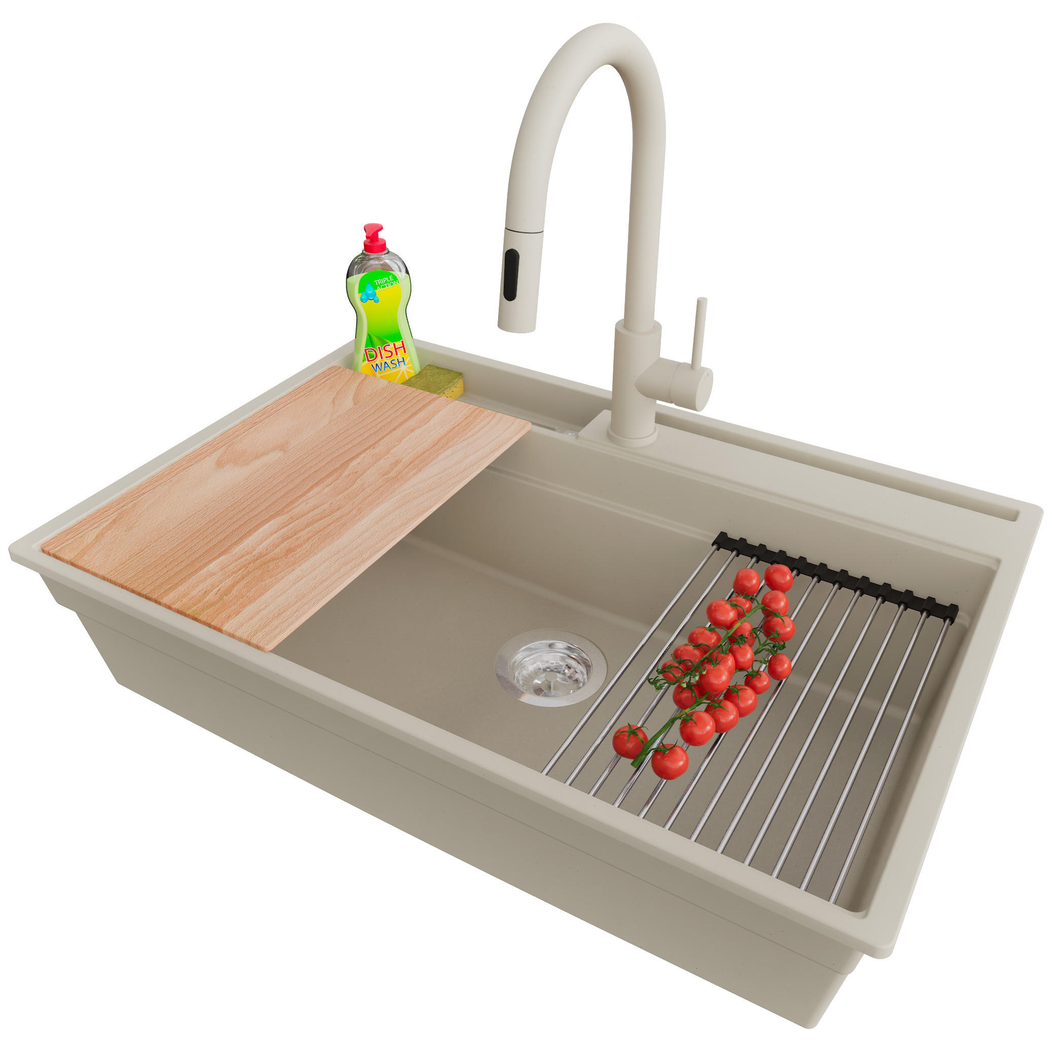 Primagran Granitspüle Beige, Chrom, Beige, Chrom, Beige 78x20x53 cm