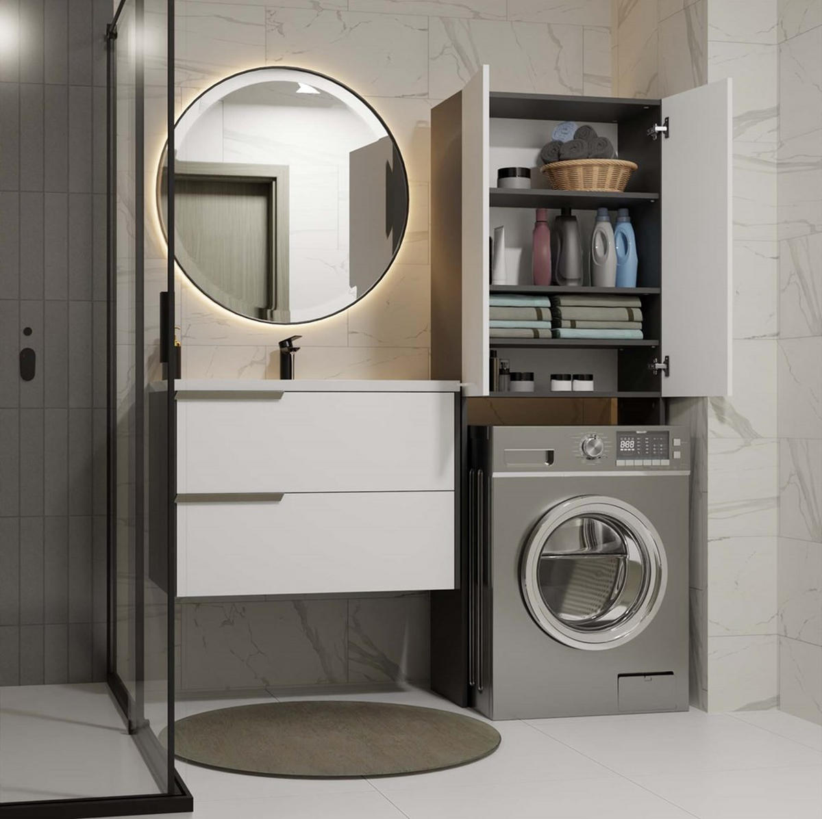 WASCHMASCHINENUMBAUSCHRANK Anthrazit, Weiß 64/180/30 - Anthrazit/Weiß, Holzwerkstoff (64/180/30cm) - RAUMHIRSCH FURNITURE