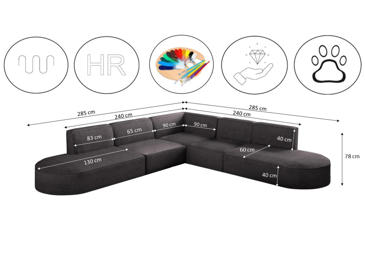 Thumbnail - Kaiser Möbel Ecksofa, Dunkelgrau, Holzwerkstoff, L-Form, 285x285 cm, Wohnzimmer, Sofas & Couches, Wohnlandschaften, Ecks...