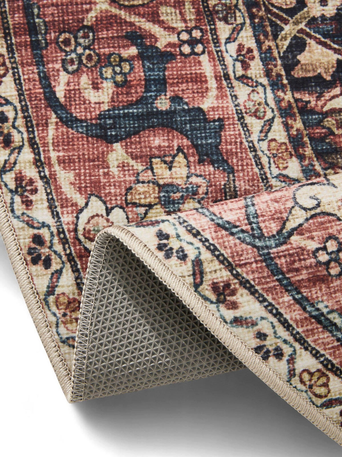 VINTAGE-TEPPICH George waschbar ø 160 cm rund - Rot/Multicolor, Kunststoff (160/160cm) - benuta