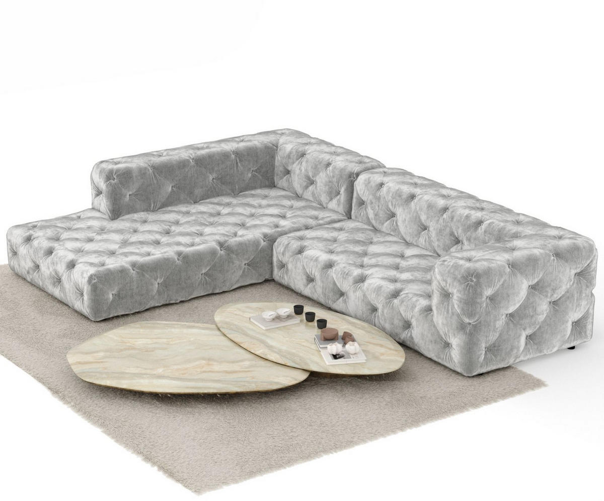 ECKSOFA Cosimo Hellgrau Chenille - Hellgrau/Schwarz, Holz/Holzwerkstoff (325/228cm) - Maison de Reve