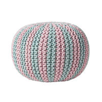 STRICKPOUF rund, blau-rosa gestreift, 50/50/40 cm - Hellblau, Textil (50/40/50cm) - Homescapes
