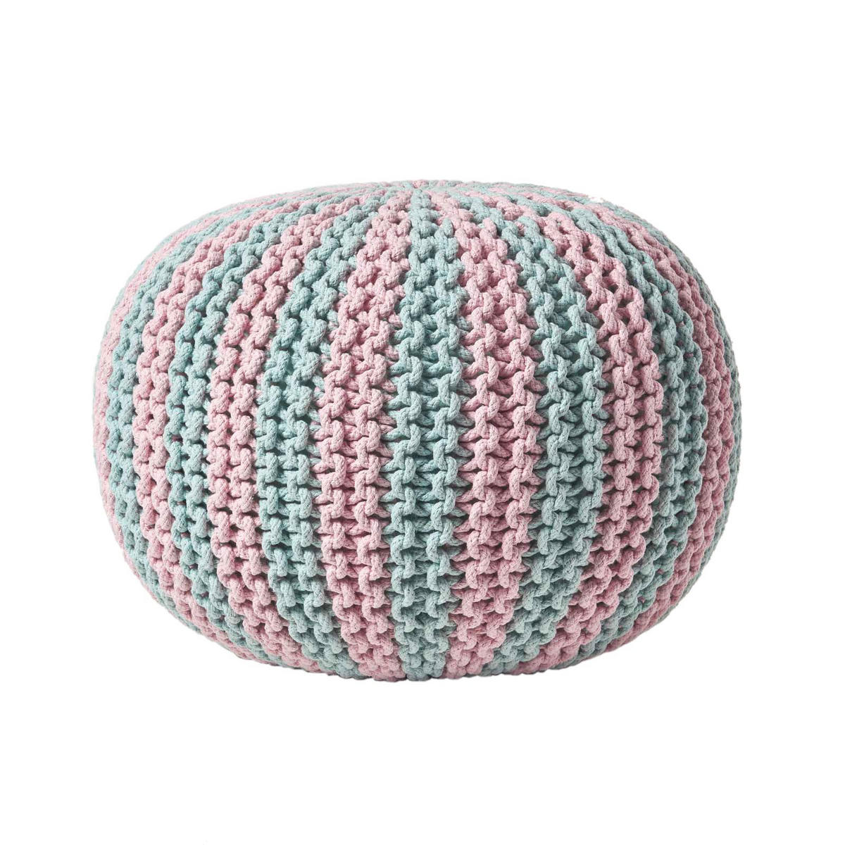 STRICKPOUF rund, blau-rosa gestreift, 50/50/40 cm - Hellblau, Textil (50/40/50cm) - Homescapes