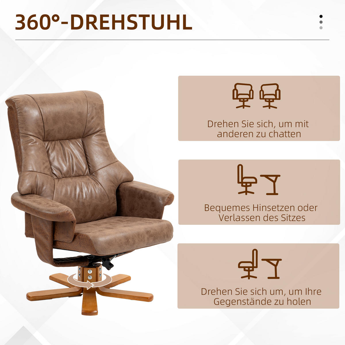 RELAXSESSEL mit Hocker, Fernsehsessel, Polstersessel TV Sessel mit Liegefunktion - Braun, Kunststoff (82.5/109/78cm) - HOMCOM