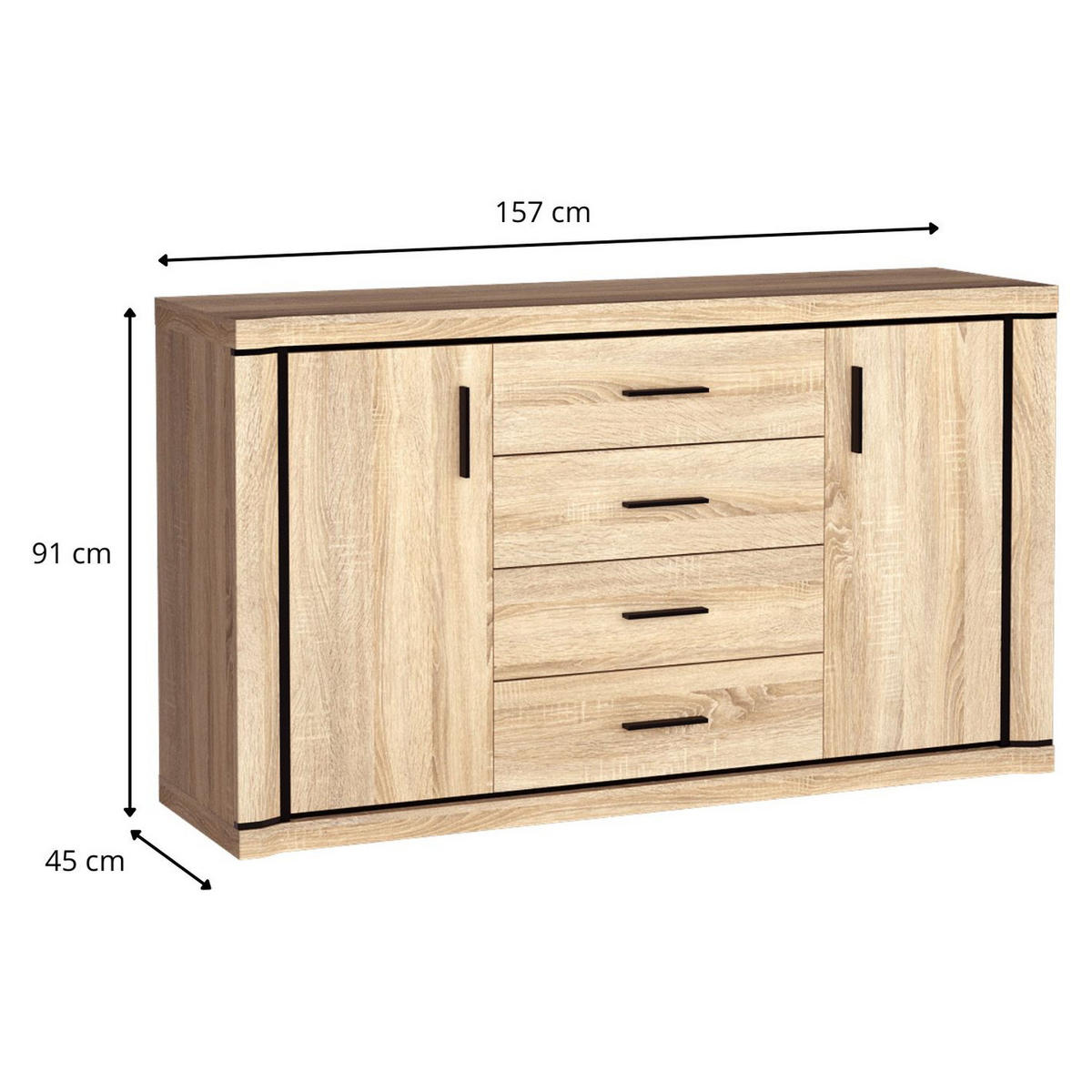 KOMMODE Dallas D-1 157 x 91 x 45 cm Eiche Sonoma - Sonoma Eiche, Holzwerkstoff/Kunststoff (157/91/45cm) - Koseto