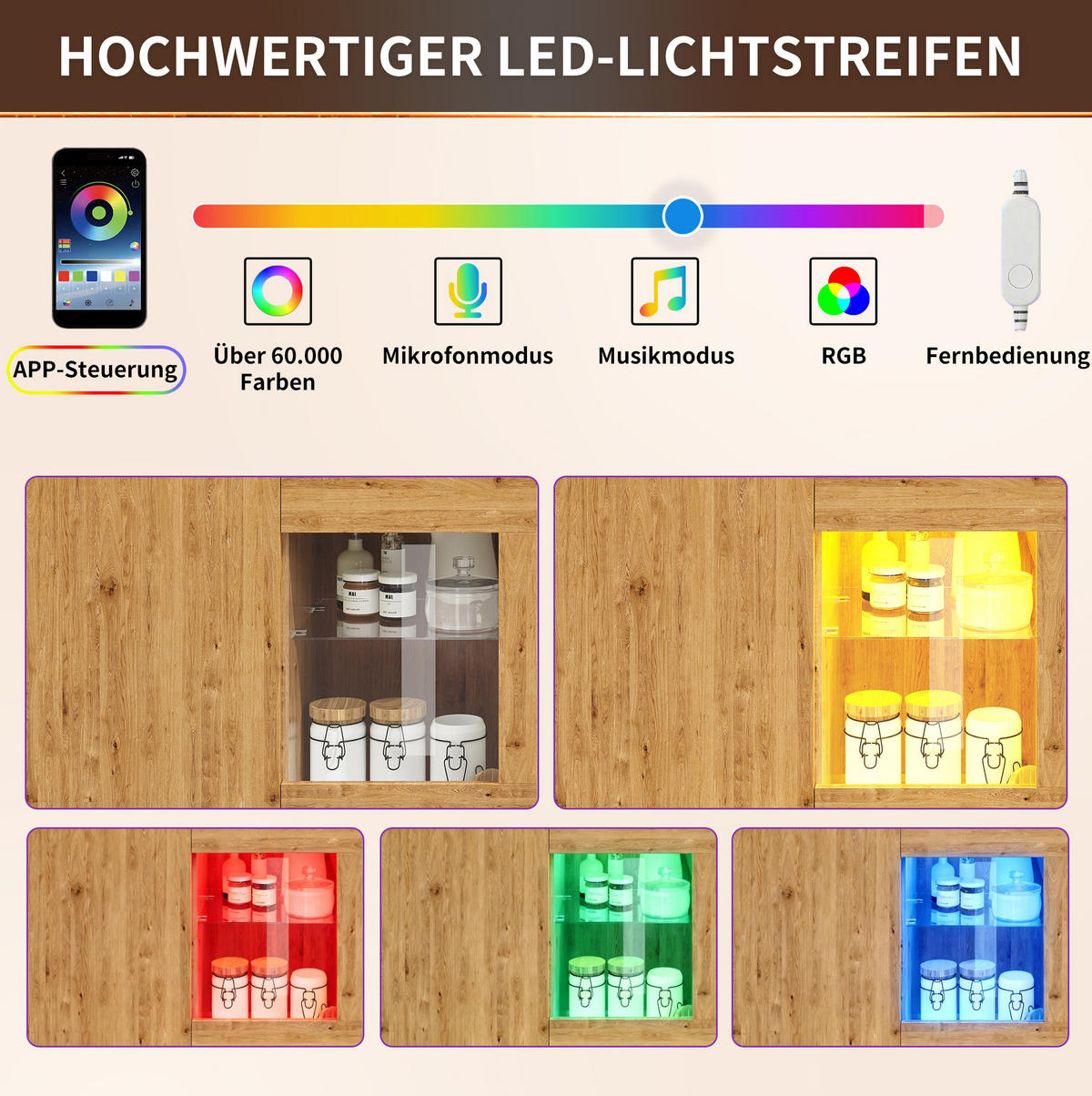 KÜCHENINSEL 122-195/70/93,5 cm aus MDF mit ausziehbarer Tischplatte und LED-Beleuchtung Eichefarben - Braun, Holzwerkstoff (122/93.5/70cm) - Modenvie