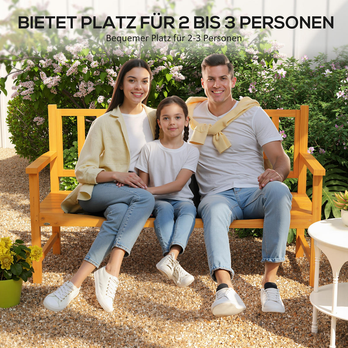 GARTENBANK, 3-Sitzer, mit Tisch, mit Armlehne, für Balkon, Terrasse, Holz, Hellbraun - Braun, Holz (56/91/153cm) - Outsunny