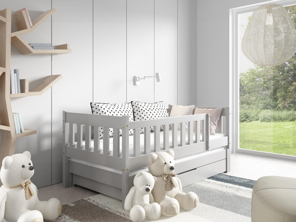 KINDERBETT STELLA 80x160 cm Hellgrau - Hellgrau, Holz (80/160cm) - MASSENO