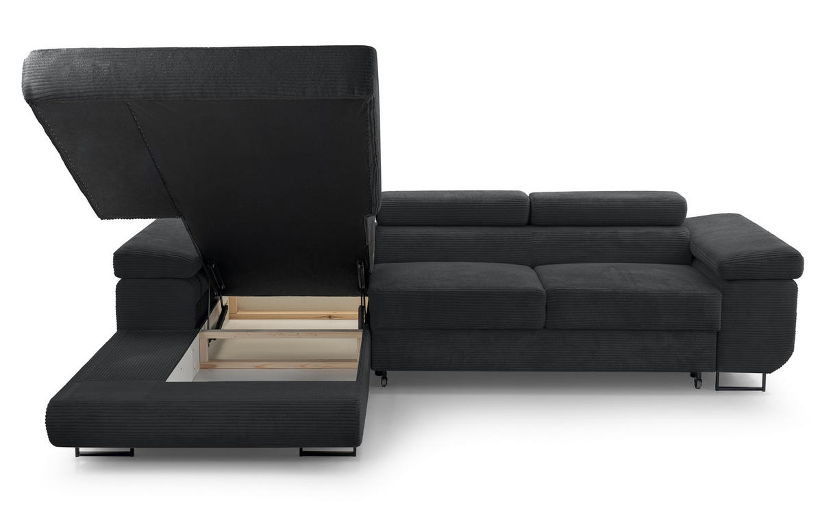 ECKSOFA L Form Arborio Dunkelgrau 280/203/90 cm Links mit Schlaffunktion - Schwarz, Textil/Metall (203/280cm) - AX Living