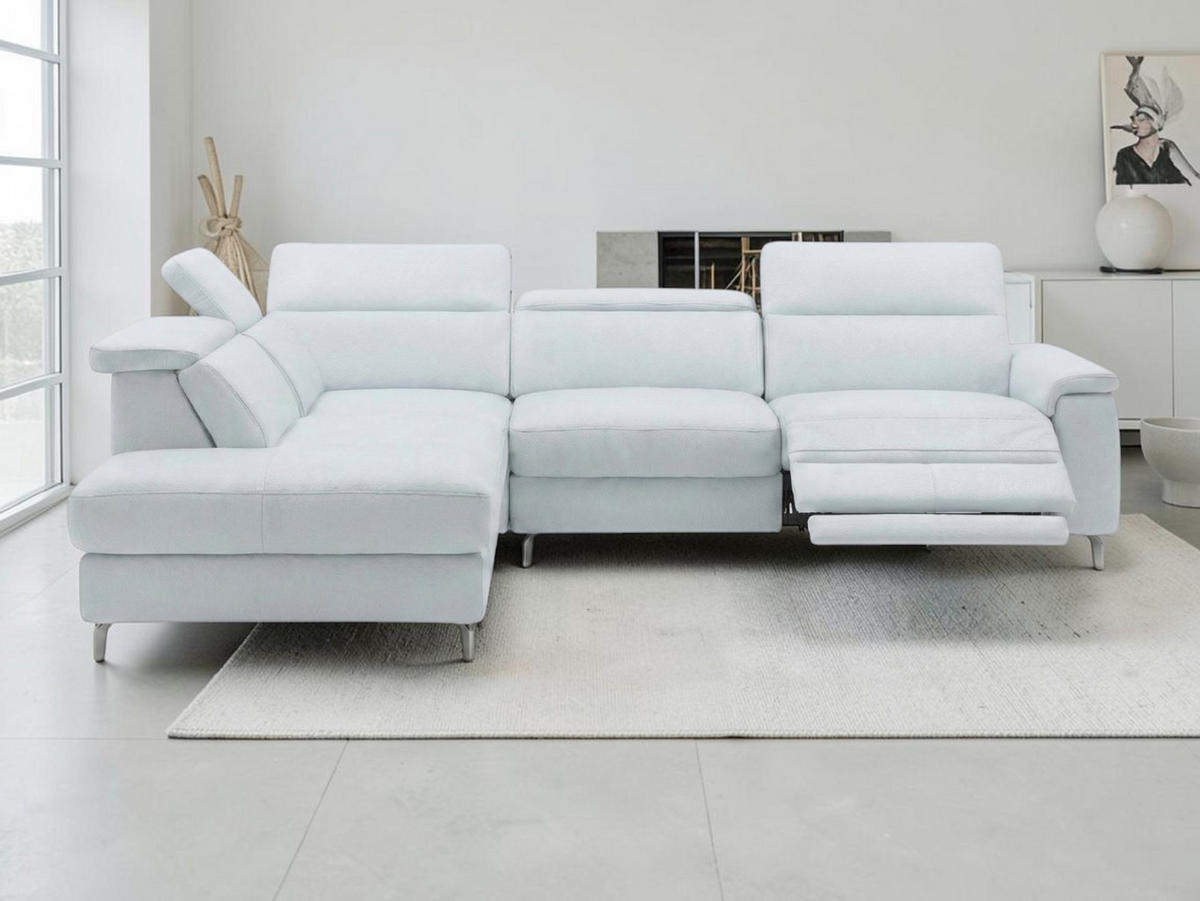 ECKSOFA Ambassador Echtleder mit 1 x Relaxfunktion Weiß - Weiß, Leder/Metall (224/272cm)