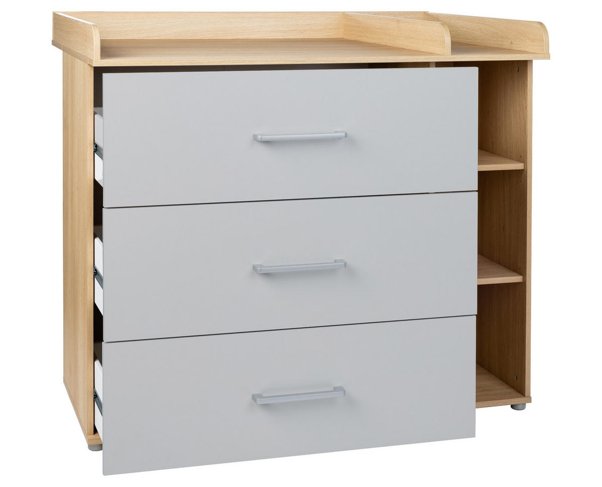 BABYZIMMER SET Elina 3-tlg. - Eichefarben/Silberfarben, Holzwerkstoff/Kunststoff (1/1/1cm) - arthur berndt