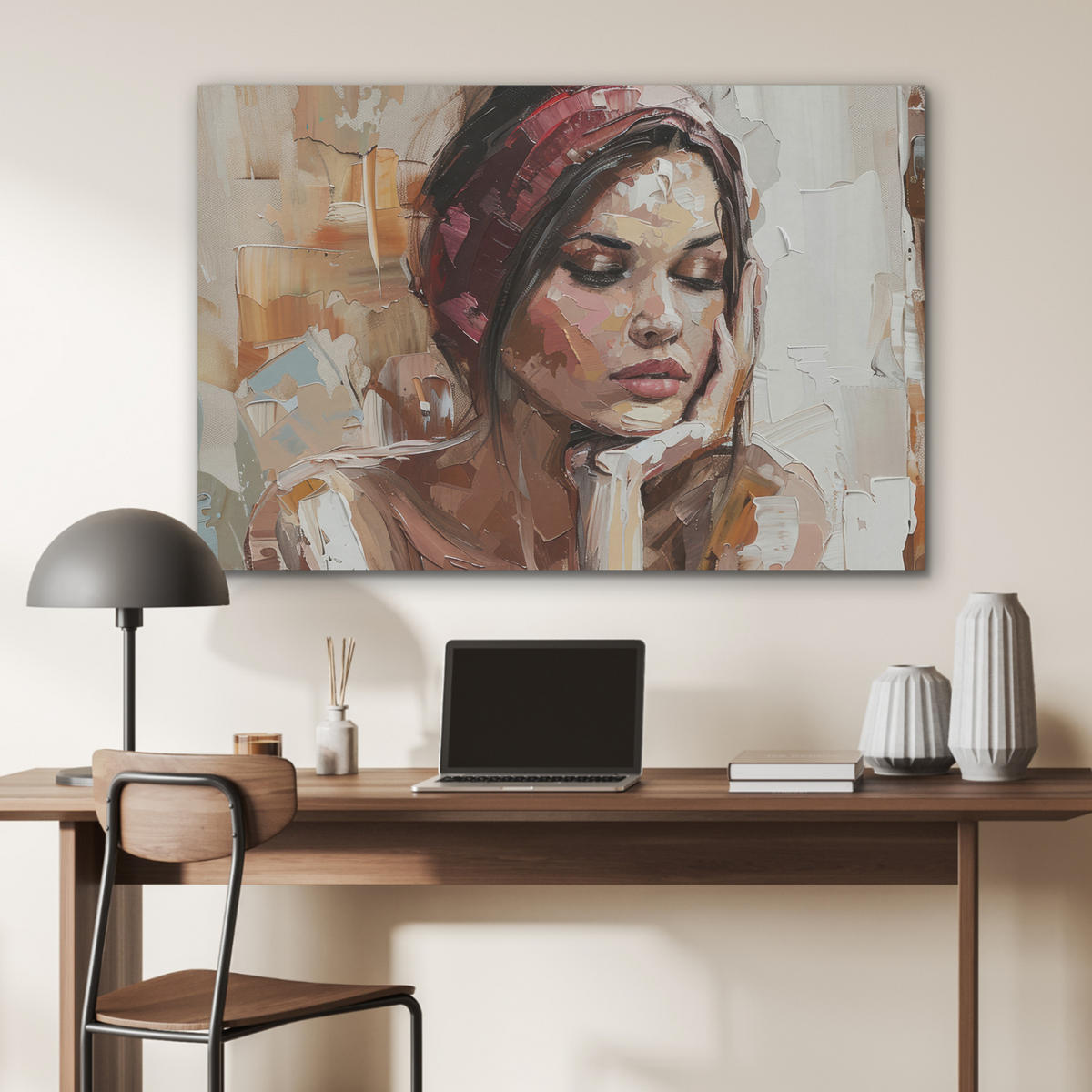 AKUSTIKBILD Frau - Lackierung - Porträt - Modern Akustikpaneele 90x60 cm - Altrosa, Kunststoff (90/60/0.9cm) - MuchoWow