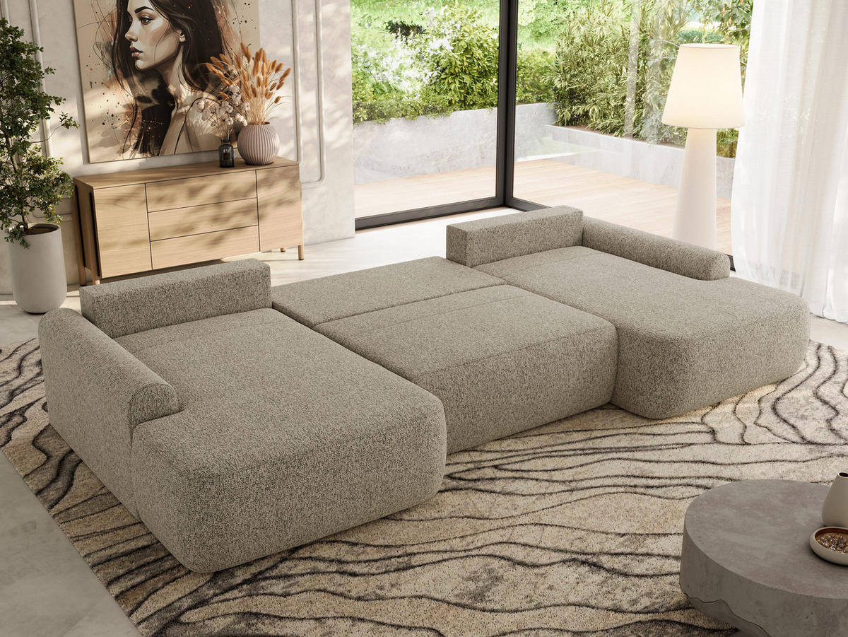 WOHNLANDSCHAFT CUBO U Dunkelbeige Struktur - Ecru/Beige, Kunststoff/Textil (370/100/187cm) - MKS