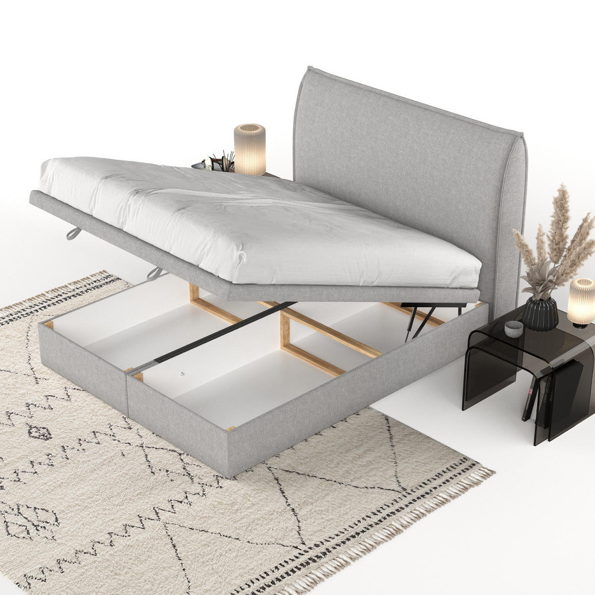 POLSTERBETT Tuvalu mit Stauraum 120/200 cm Grau im Megan Stoff - Schwarz/Grau, Holz/Holzwerkstoff (120/200cm) - AltaBeds