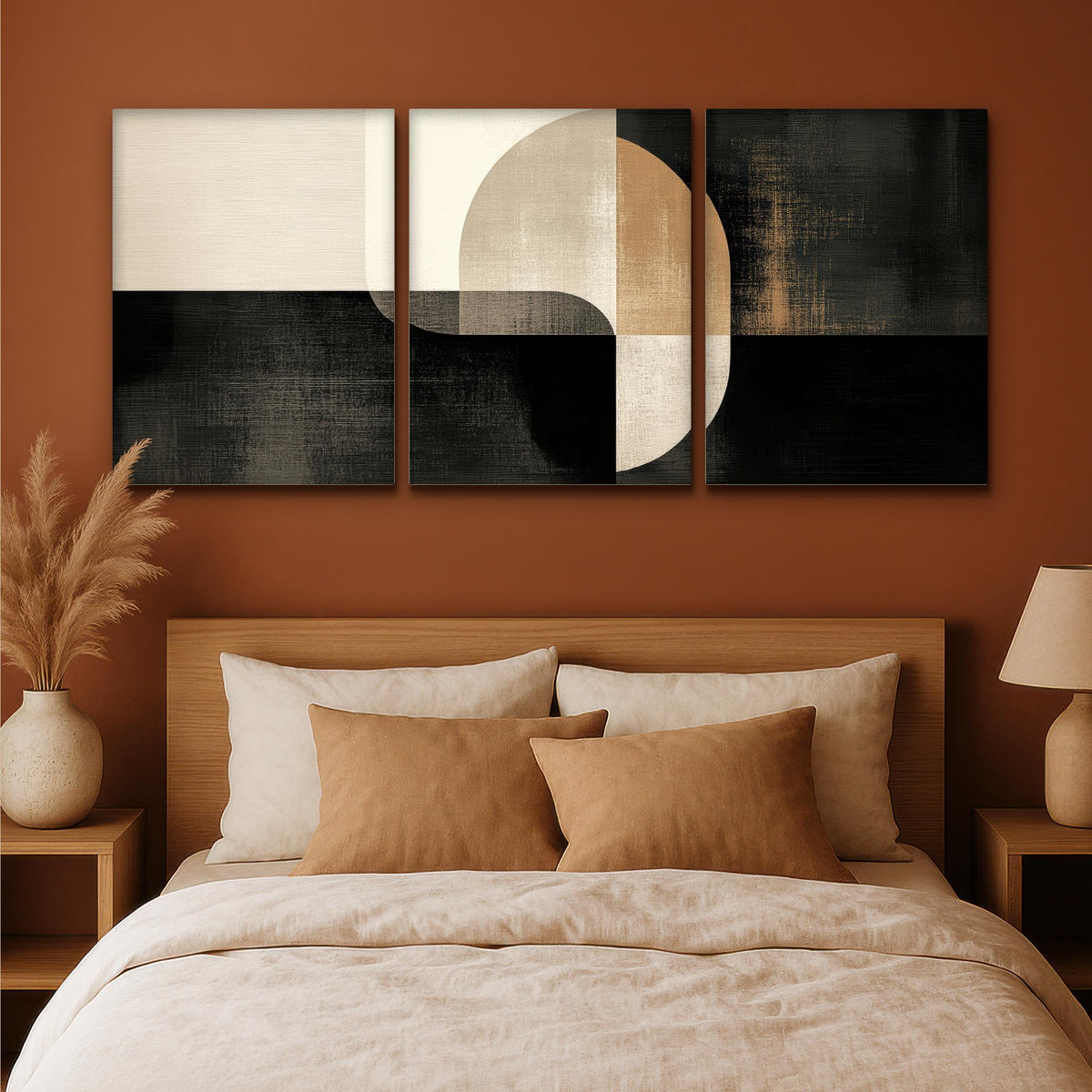 LEINWANDBILD 3er Set Formen - Abstrakt - Gold 180x80 cm - Schwarz, Textil (180/80cm) - MuchoWow