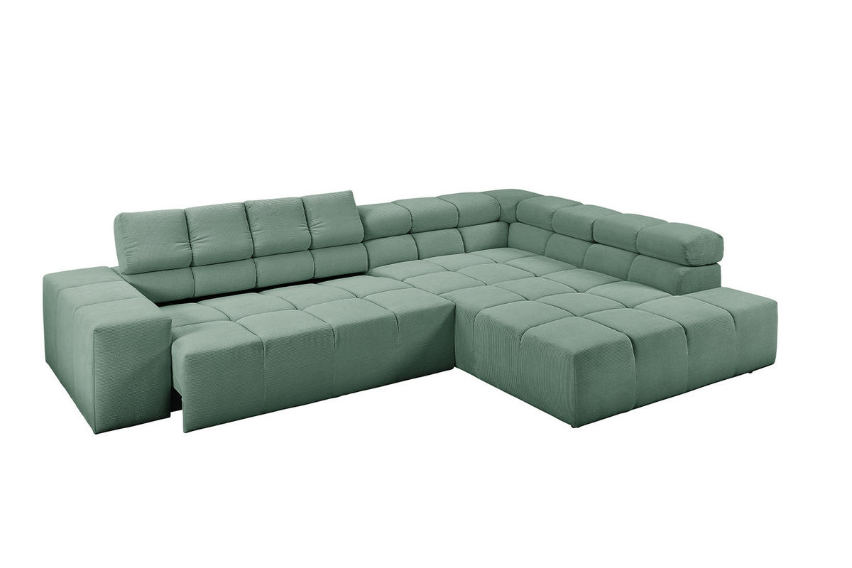 ECKSOFA MIT MOTORISCHEM SITZVORZUG NEVADA Grün Cord - Schwarz/Grün, Kunststoff/Textil (319/215cm) - KAWOLA