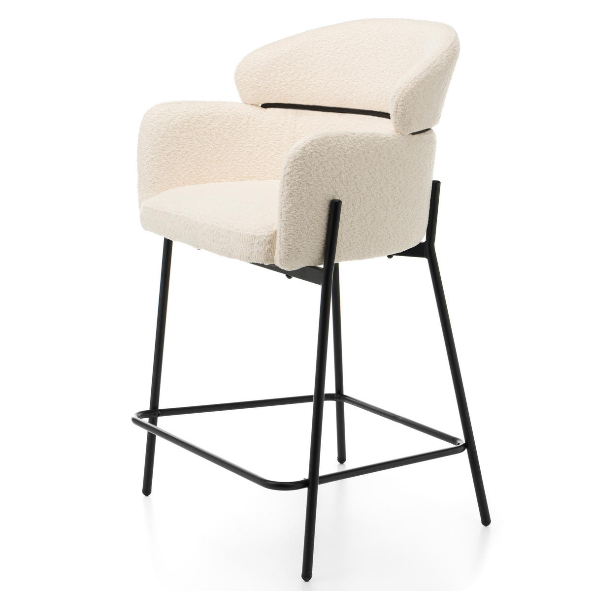 BARHOCKER BOLZANO gepolsterter mit Steppung - hellbeige - Boucle - Ecru/Schwarz, Textil/Metall (60/99/55cm) - NEW HOME