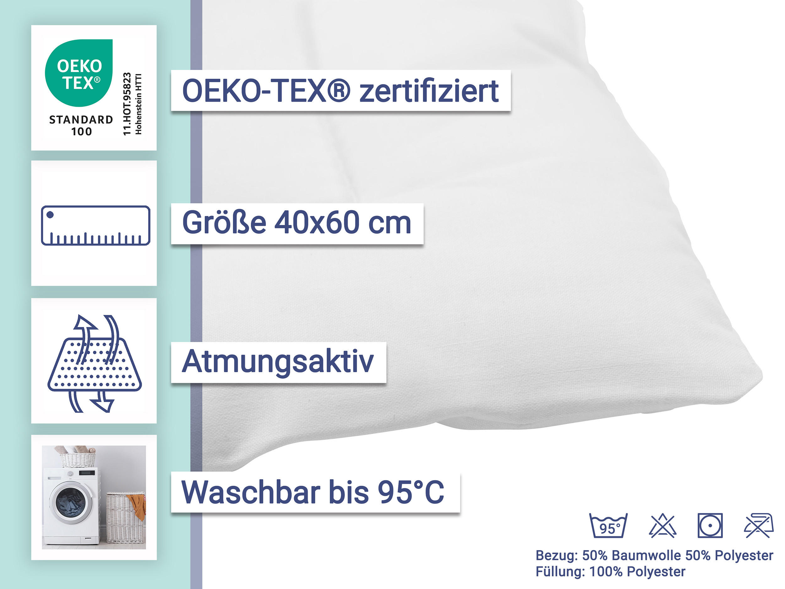 KISSEN, 40x60 cm, 50% Polyester, 50% Baumwolle, Weiß - Weiß, Textil (40/60cm) - Zollner