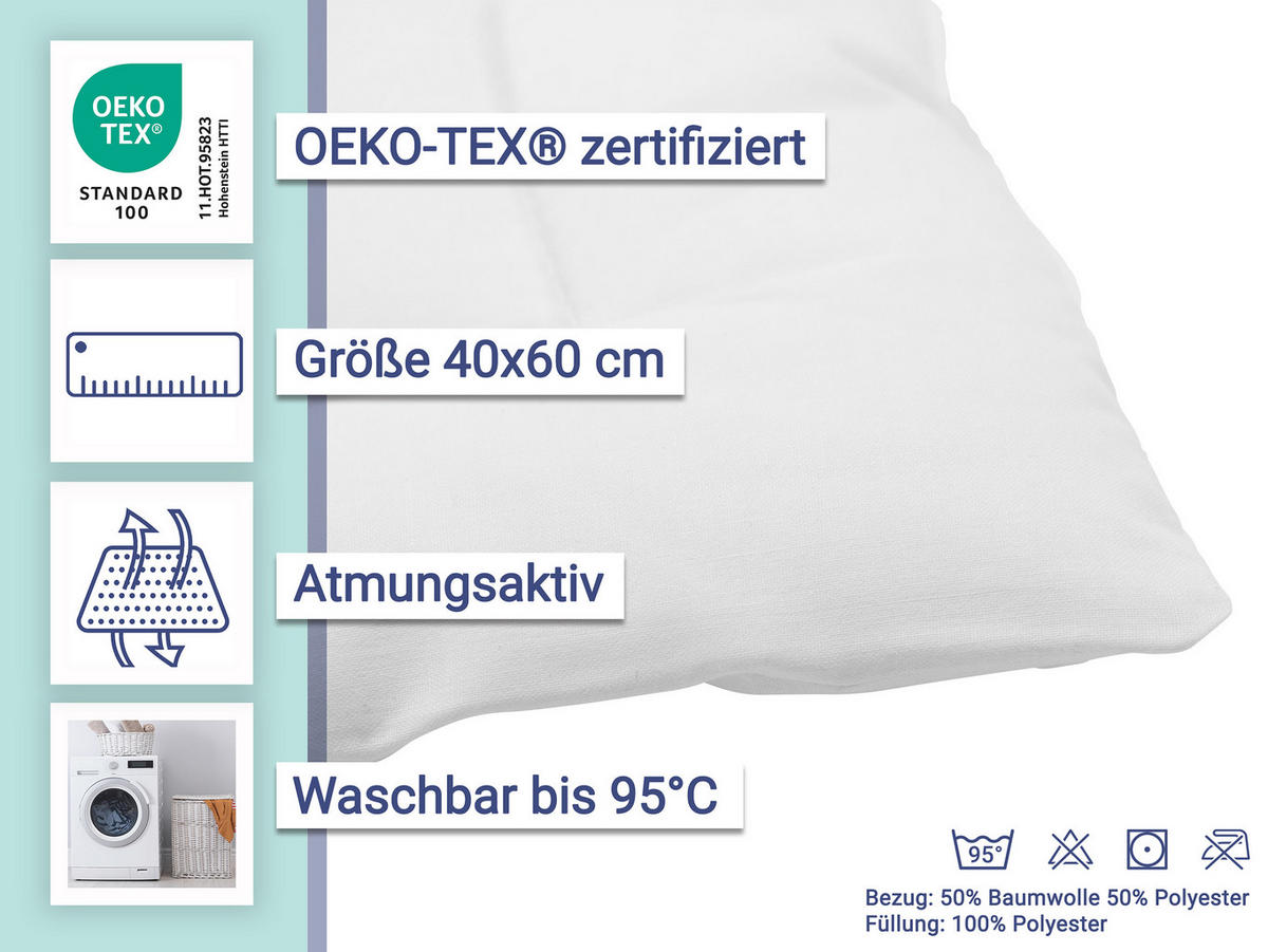 KISSEN, 40x60 cm, 50% Polyester, 50% Baumwolle, Weiß - Weiß, Textil (40/60cm) - Zollner