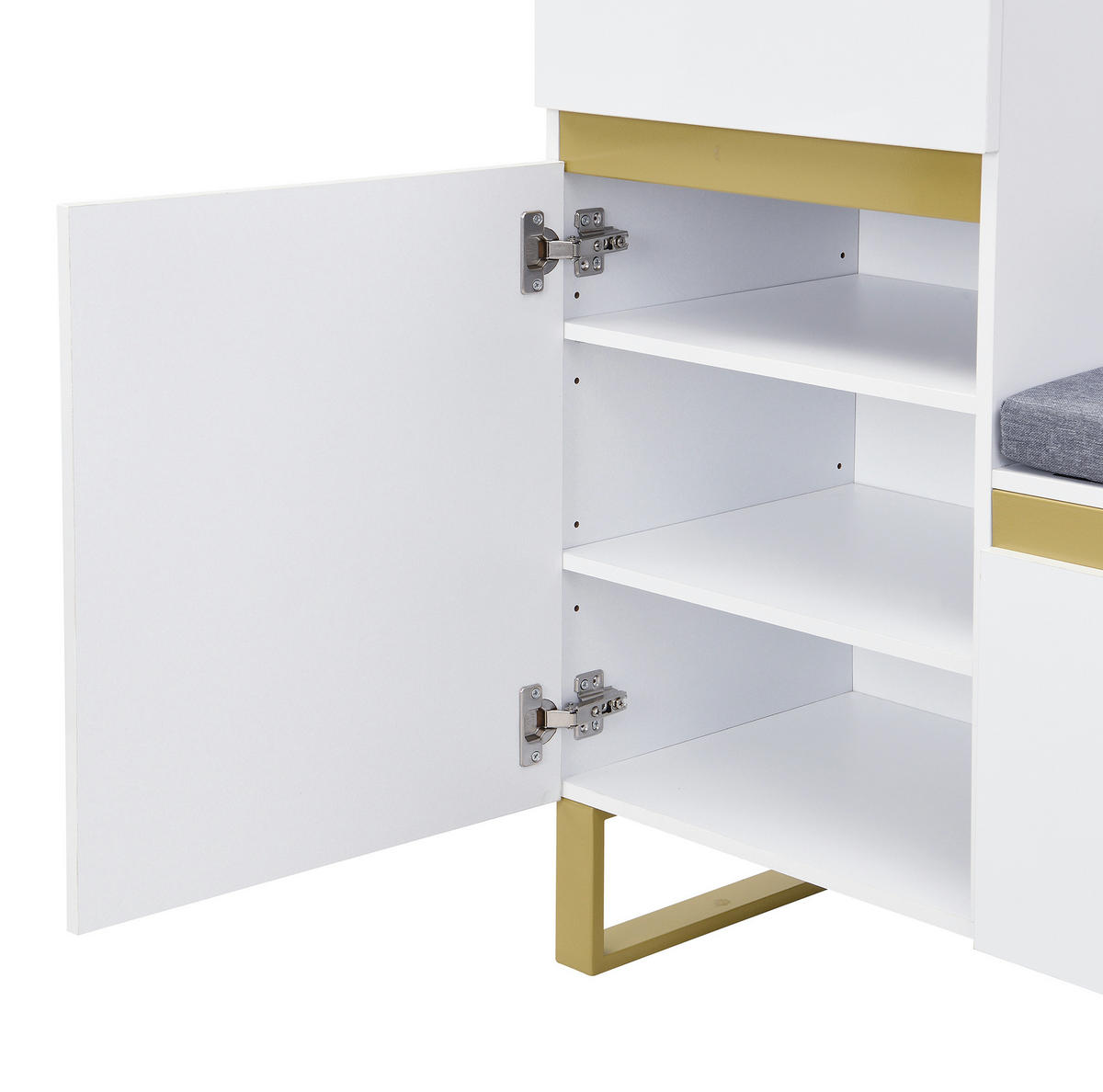 SCHUHSCHRANK 120/85/35 cm Weiß aus MDF mit Sitzkissen - Weiß, Holzwerkstoff (120/85/35cm) - OKMYHOME