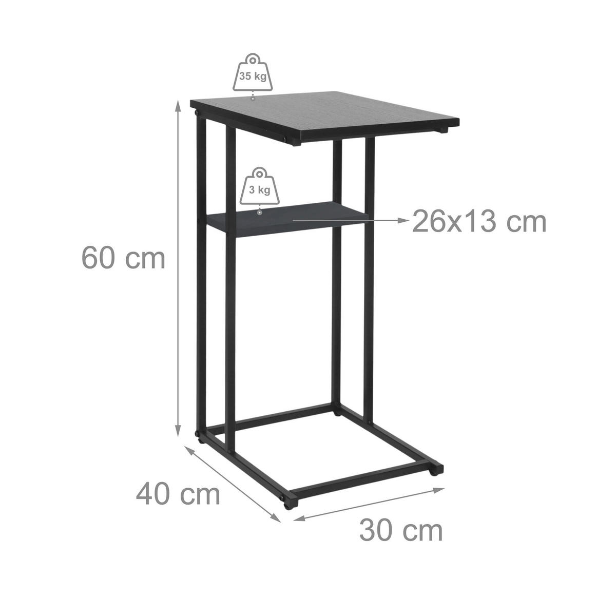BEISTELLTISCH - Schwarz, Holzwerkstoff/Metall (30/40/60cm) - Relaxdays
