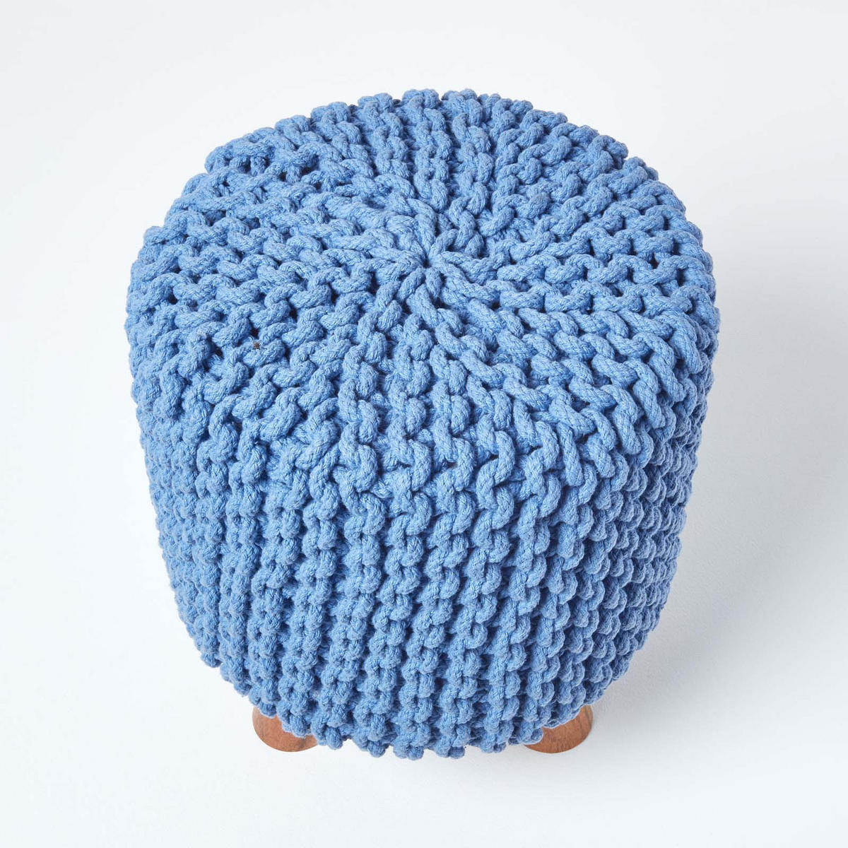 STRICK-HOCKER blau, Dreibein 32/32/42 cm - Blau, Textil (32/42/32cm) - Homescapes