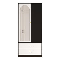 KLEIDERSCHRANK mit Spiegel und einer Tür - 2 Schubladen & 4 Fächern - 80x40x180 cm - Weiß & Schwarz - Schwarz, Holzwerkstoff (80/180/40cm) - DELFA