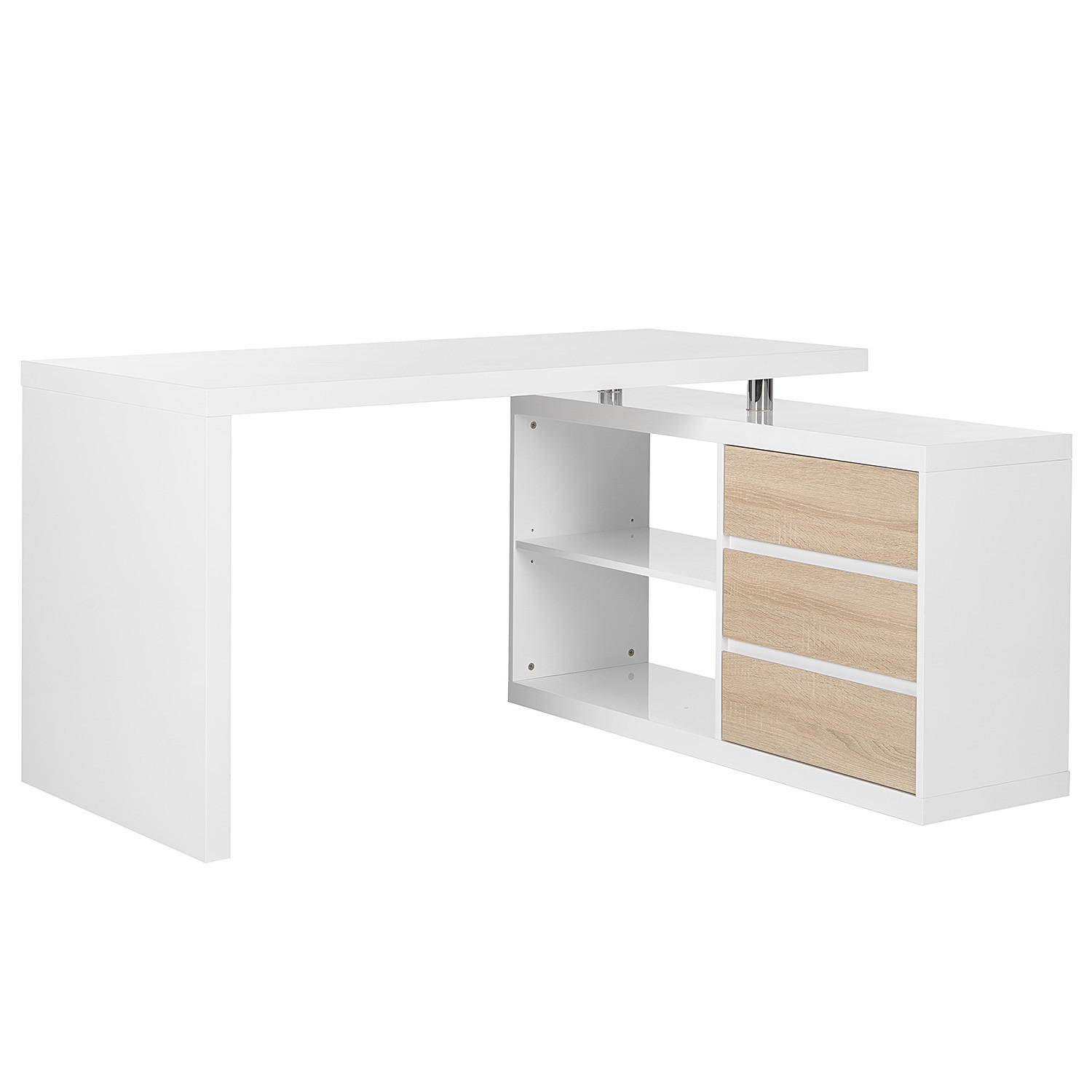 ECKSCHREIBTISCH - Weiß Hochglanz/Eichefarben, Holzwerkstoff (115/140/75cm) - home24