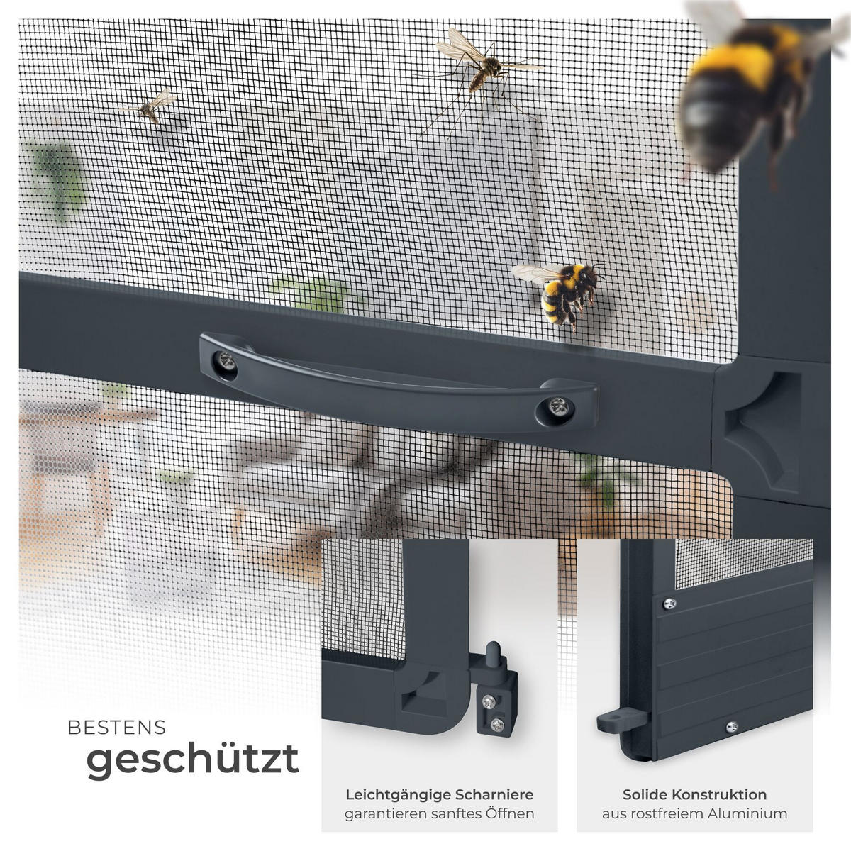 FLIEGENGITTER MIT ALUMINIUMRAHMEN , 95 x 210 cm, anthrazit - Anthrazit, Metall (95/210/1cm) - tectake
