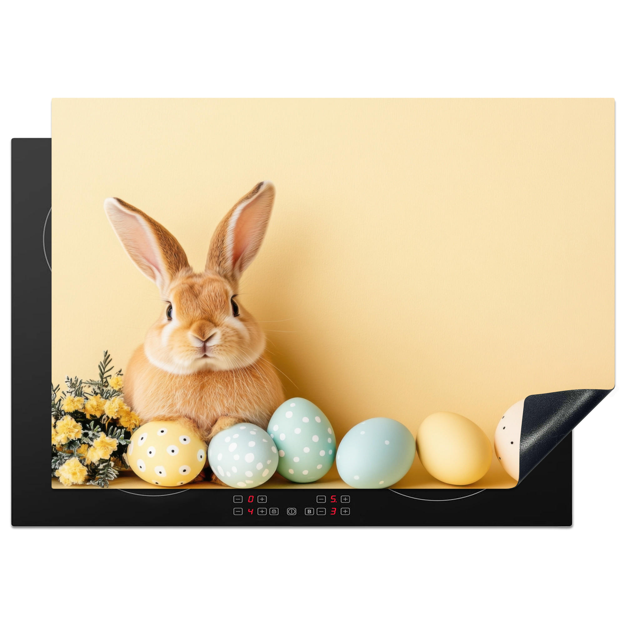 HERDABDECKPLATTE Eier - Kaninchen - Pastellfarbtöne Herdabdeckung Induktionsfeld 75x52 cm - Hellgelb, Kunststoff (75/52/0.2cm) - MuchoWow