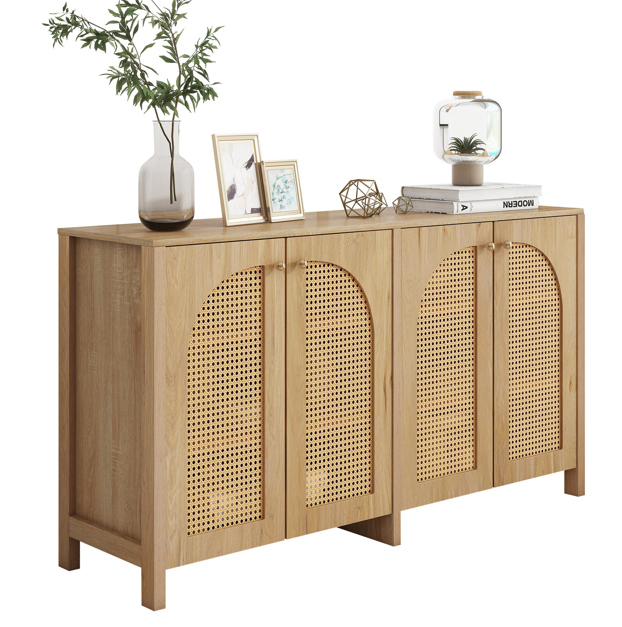 SIDEBOARD 145/40/80 cm natur aus MDF mit 4 Rattantüren - Naturfarben, Holzwerkstoff (145/40/80cm) - OKWISH