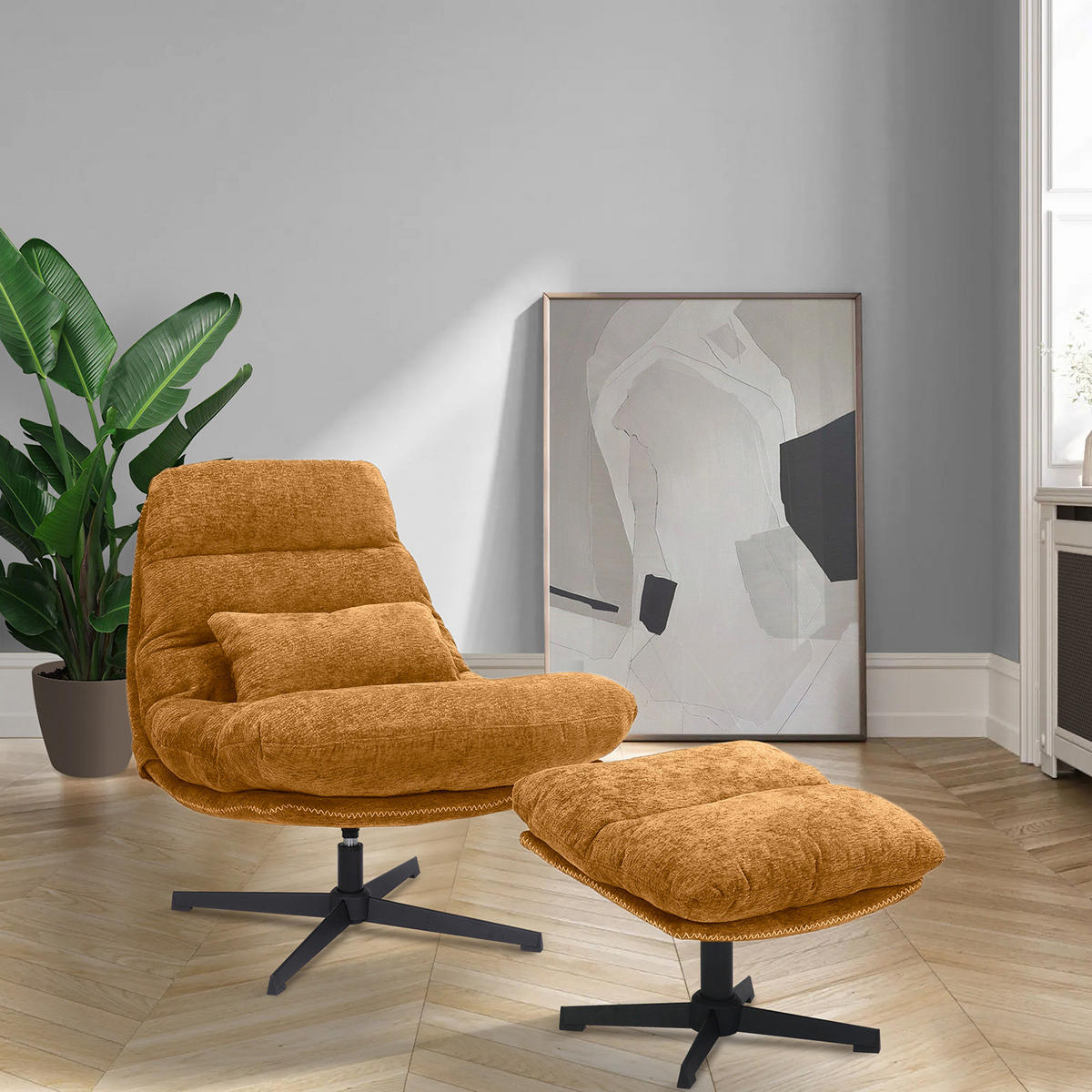 RELAXSESSEL - Chenille - Gelb/Schwarz, Textil/Metall (84/88/94cm) - home24