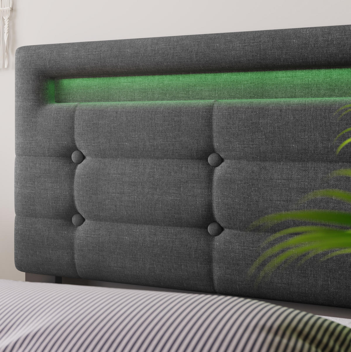 POLSTERBETT mit LED und 2 Schubladen 90x200 cm Leinen Grau inkl. Matratze - Grau, Metall (90/200cm) - Meubliv