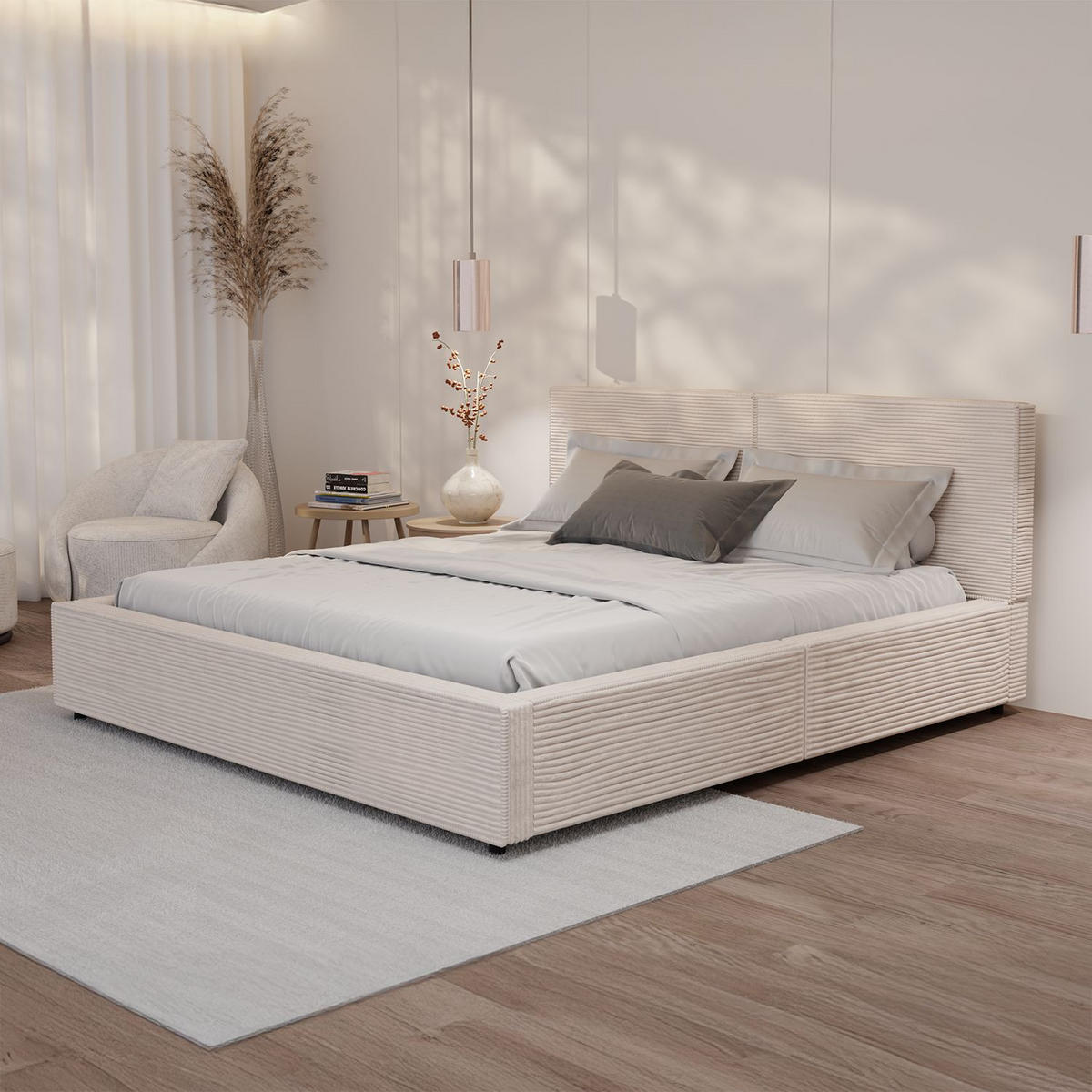 POLSTERBETT Salerno Cord beige 180x200 cm - Beige, Textil (180/200cm) - Juskys