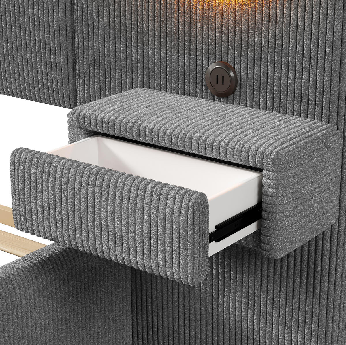 POLSTERBETT 180x200 cm in Grau mit LED-Kopfteil, USB-Anschlüssen und Nachttisch-Schubladen - Grau, Textil (180/200cm) - IVMEU