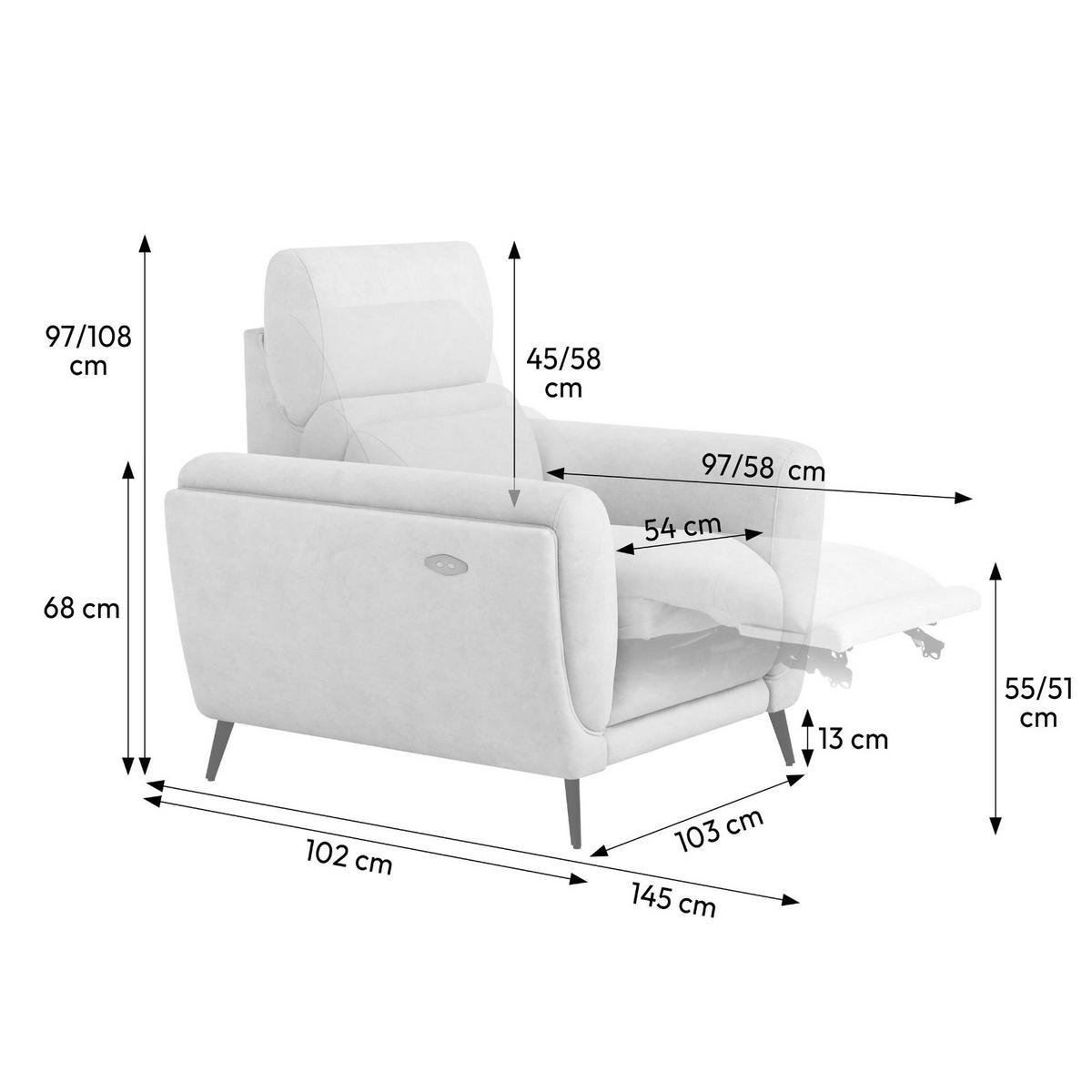 RELAXSESSEL Comfort, mit elektrischer Verstellung und verstellbarer Kopfstütze, Beige - Beige/Schwarz, Textil (103/97/102cm) - Beautysofa