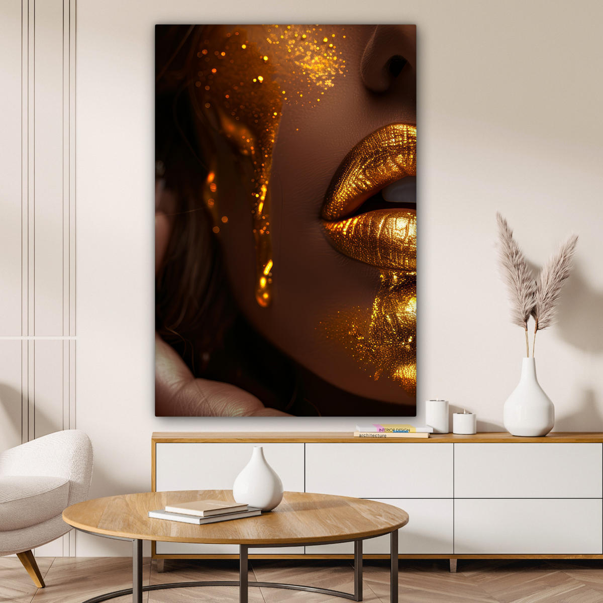 LEINWANDBILD Frau - Gold - Luxus - Porträt Deko XXL 80x120 cm - Goldfarben, Textil (80/120cm) - MuchoWow