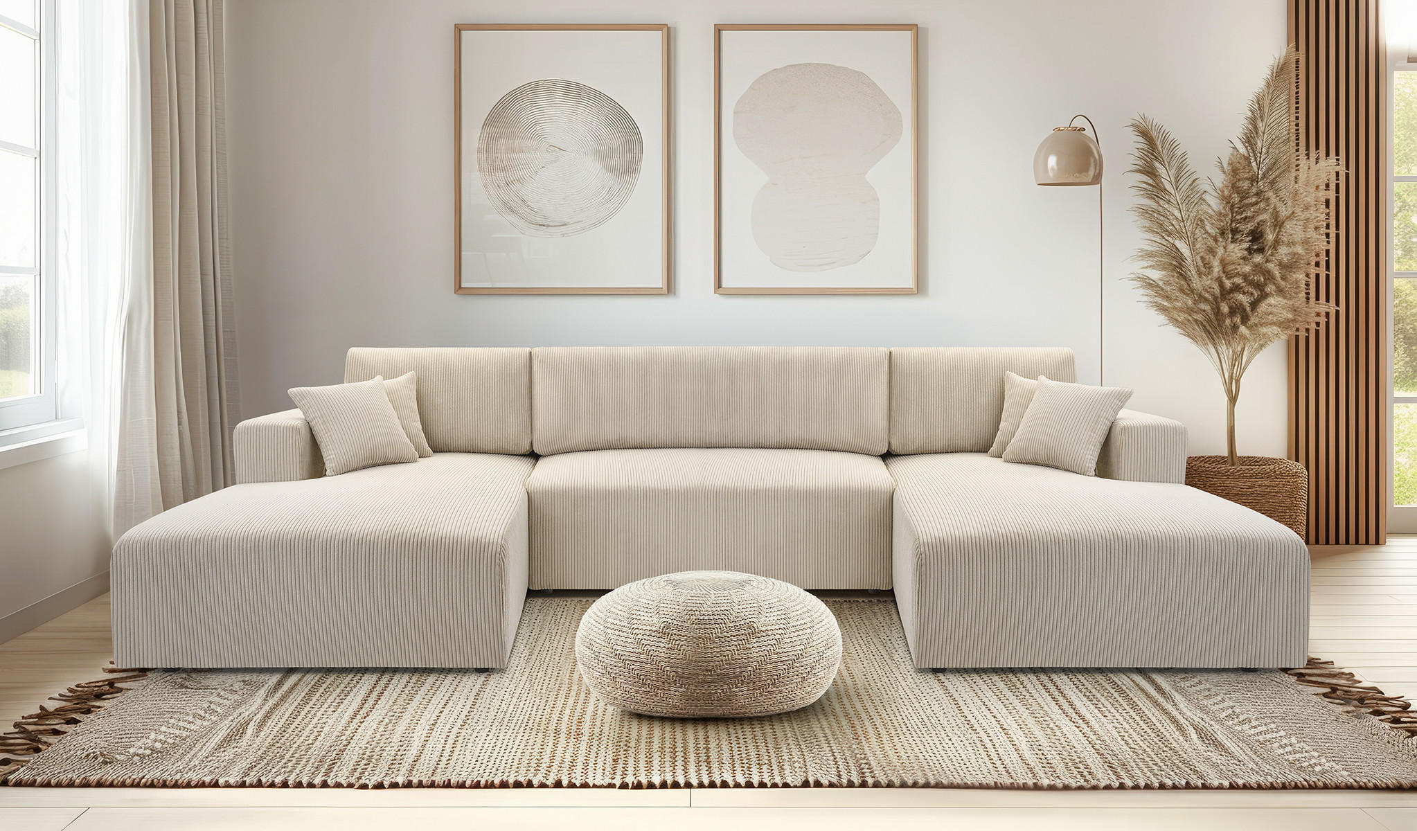 WOHNLANDSCHAFT PULA-U CORD GRAU mit Schlaffunktion - Grau, Textil (364/84/187cm) - Luxkor24