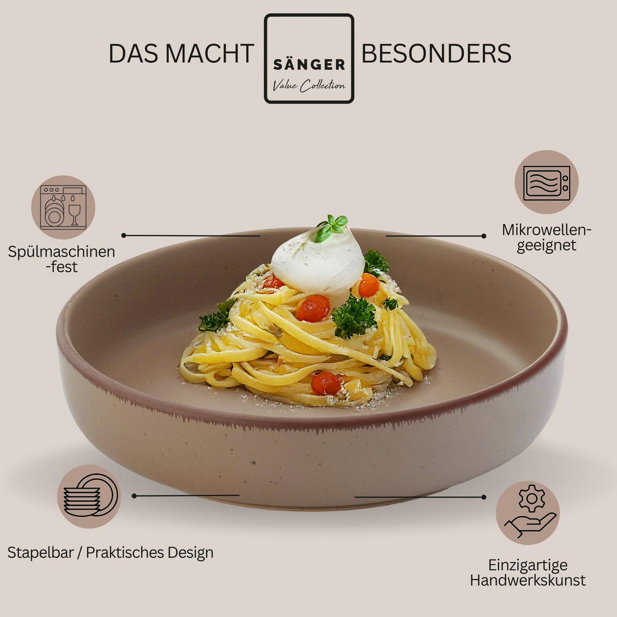 PASTASCHALEN BOMBAY OAK - 4 teilig aus Steingut - Braun, Stein (20.5cm) - Sänger