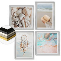 WANDBILDER 4er Set - 50x50 cm & 40x60 cm Silberner Rahmen - Boho-Buch mit Muscheln - Silberfarben, Kunststoff (50/50cm) - ArtPrintCave