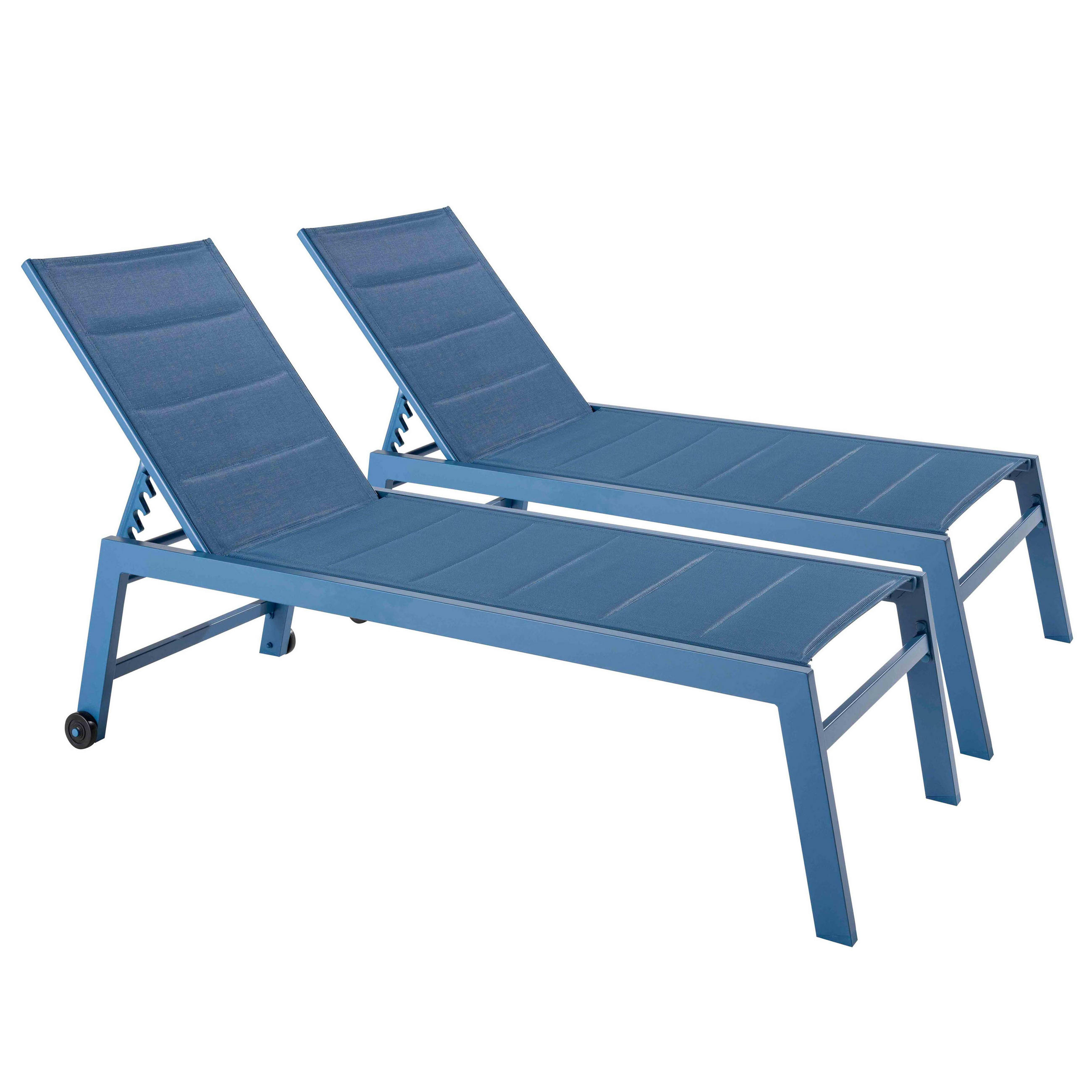 SONNENLIEGE 2-tlg., Blau - Blau, Metall (65/103/169cm) - Oviala