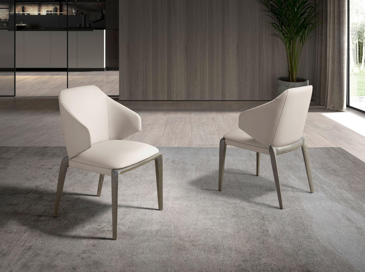 STUHL Eiche Esche Creme 53/54/82 cm - Eichefarben/Creme, Leder (53/82/54cm) - ANGEL CERDA