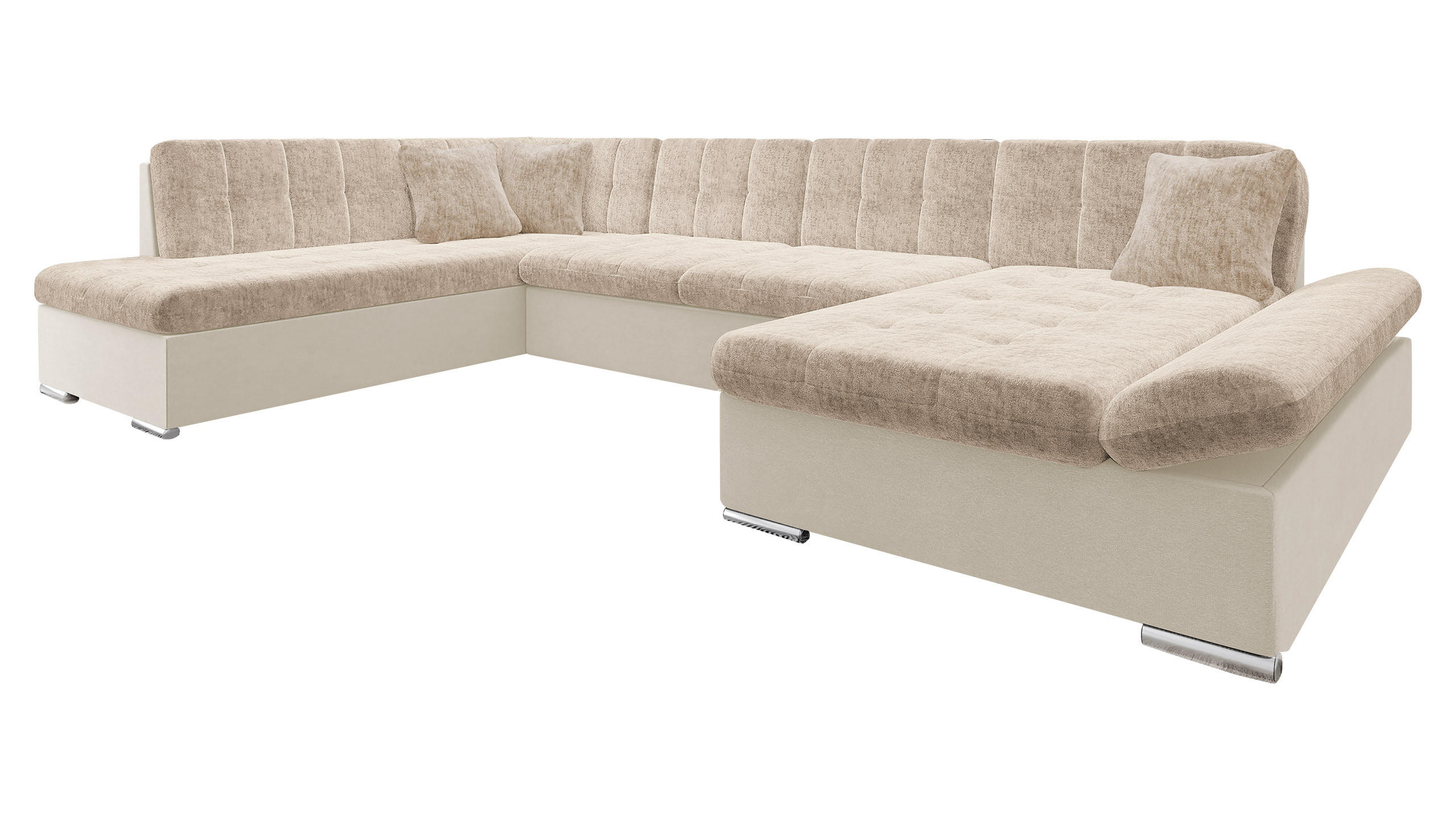 ECKSOFA Bergen Premium, Seite: Rechts - Beige/Silberfarben, Holz/Textil (345/76/205cm) - MIRJAN24