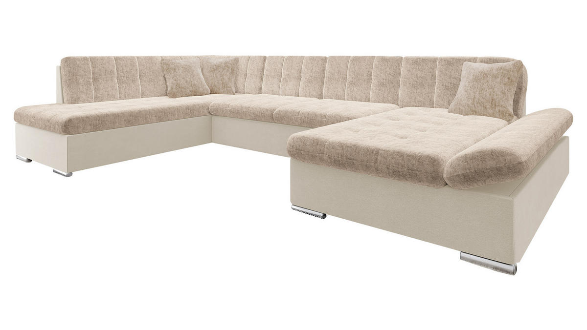ECKSOFA Bergen Premium, Seite: Rechts - Beige/Silberfarben, Holz/Textil (345/76/205cm) - MIRJAN24