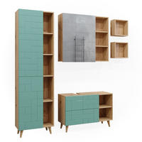 BADMÖBEL-SET Rudi Mintgrün 5 Teile, mit Hochschrank - Eichefarben/Mintgrün, Holzwerkstoff (90/59/32cm) - Vicco