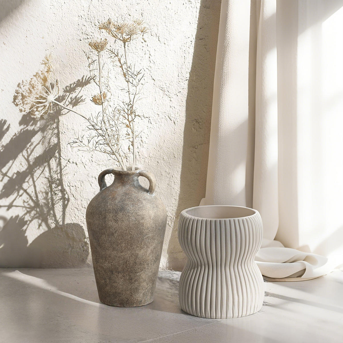 TERRAKOTTA-VASE mit Doppelhenkeln 18/30cm, Grau - Grau, Keramik (30cm) - Hometopia